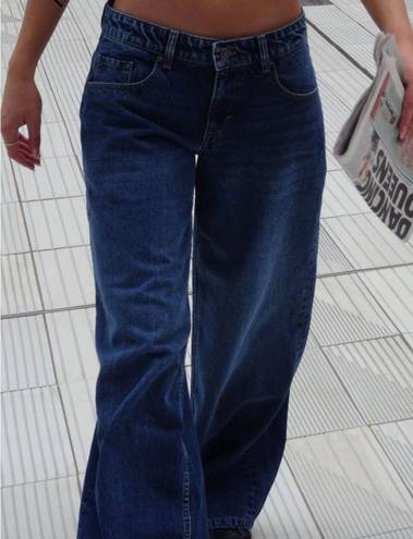 Motel Rocks Roomy Extra Wide Low Rise Jeans in Mid blue