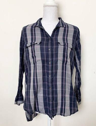 Lou & grey  Sz XS Button up blue pink plaid Womens