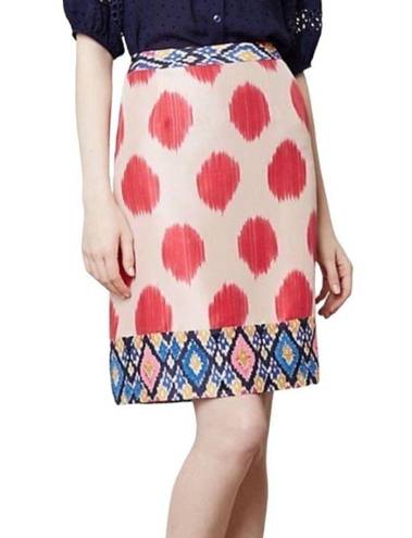 Maeve  Anthropologie Silk Pencil Skirt Womens Size 2 Pink Polka Dots Embroidered