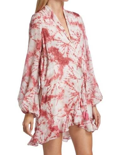 Rococo  Sand Ava Rosewood Tie Dye Print Faux Wrap Ruffle Mini Dress Size M