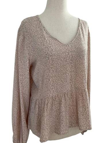 Sim & Sam  Women Large Crop Top Long Sleeve Spring Peach Gray Leopard #13-56P