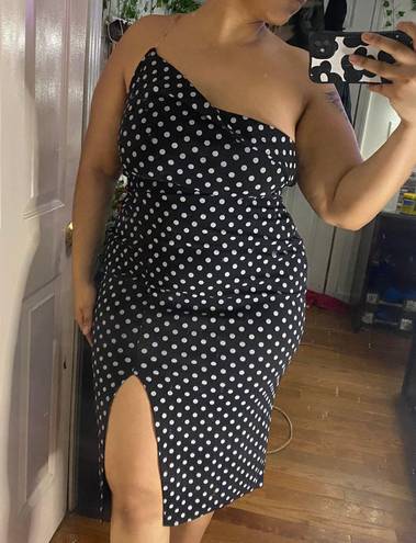 Pretty Little Thing black pot a dot dress