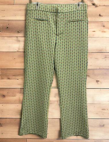 ZARA  High Waisted Green Purple Triangle Floral Pattern Cropped Pants Women’s L