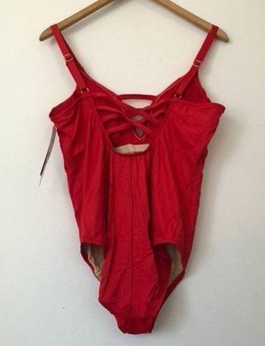 La Blanca NEW NWT  Plus Size Splash One Piece Swimsuit Red Plunge Swimwear 16W