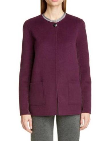 St. John  Double Face Cashmere Wool Blend Jacket Plum Snap Front Coat pockets