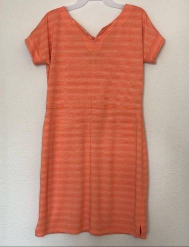 Talbots T By  Orange Striped Textured Terry Cloth Knee Length Shirt Dress Size S