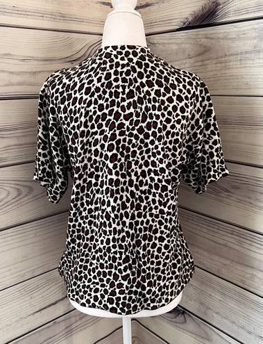 Vintage Animal Print Short Sleeve Sweater Top Tan Size M