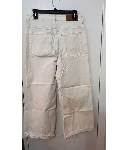 & Denim Women's High Waist Raw Cut Wide Leg Crop Pants White Light Wash Size 31