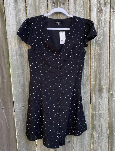 Sugar Lips  Rockaway Heart Mini Dress in Black Button Front V-neck Size Small Sz S