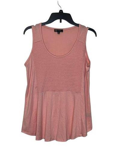 Pink Blush Dg2 Women Smocked Flowy Tank Top Scoop Neck Sleeveless Stretch Small 