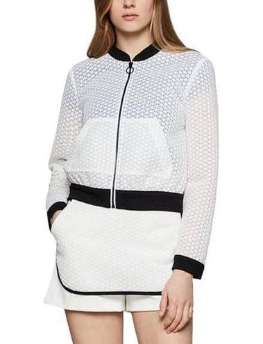 BCBGeneration  White & Black Mesh Cropped Bomber Jacket Size Small