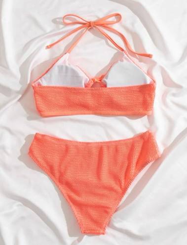 Neon Coral Two Piece High Waisted Swimsuit