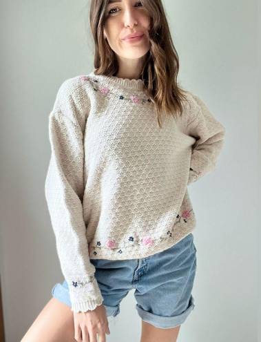 Northern Reflections  Cream Floral Embroidered Knit Sweater Size XL