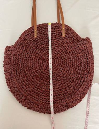 American Eagle  Straw Beach Bag Circular Rust Dark Red Large Tote Summer Spring