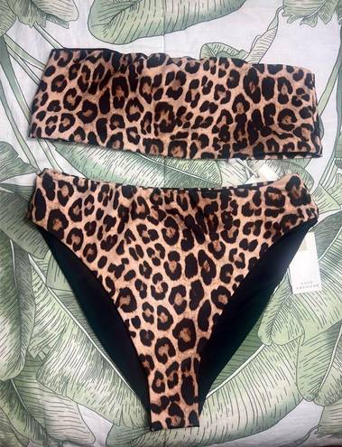 Good American  Cheetah Leopard Print Reversible Bandeau Cheeky Bikini Set Size XL