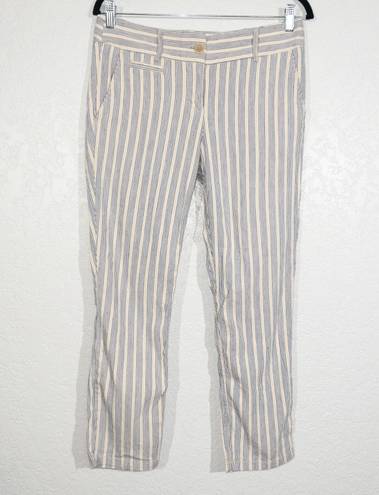 The Loft  Cream & Blue Stripe Marisa Linen Blend Crop Pants Size 4