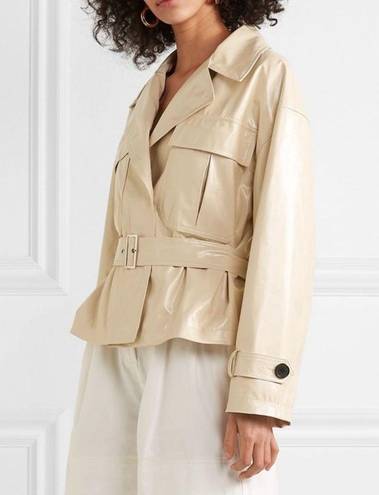 Franke Shop Size S Cream Faux Leather PVC Jacket Boxy Oversized Button Front