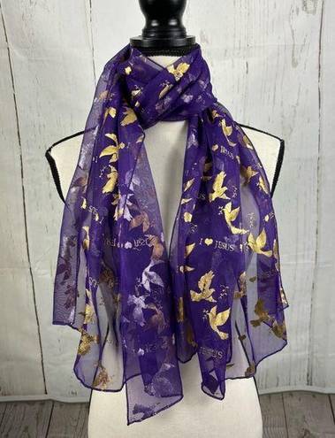 Dove I love Jesus Purple Gold  Scarf Sheer