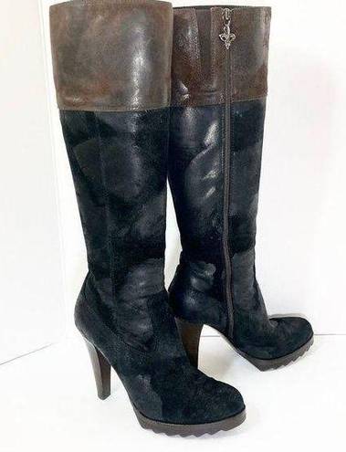 Donald Pliner  Diallo tall boots black, brown hi heel leather suede size 8