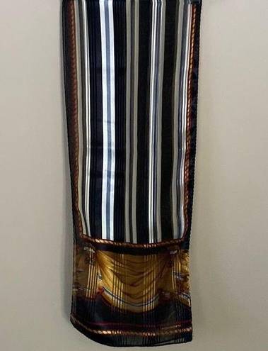 Liz Claiborne Vtg  silk Scarf rectangular neck hair 10“ x 52” Gold cord Striped