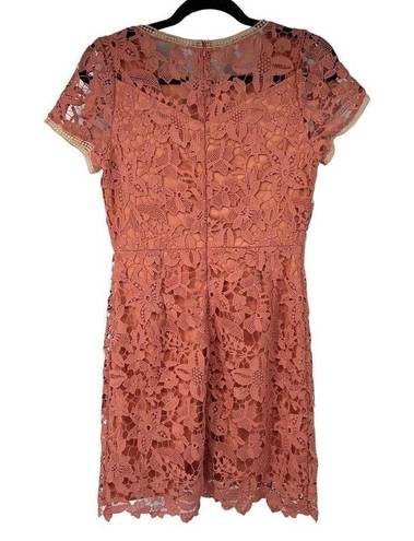 Doe & Rae  Coral Floral Crochet Short Sleeve Dress