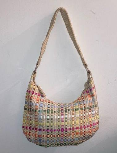 The Sak  Tan, Green, Pink, White, Orange, Blue Striped Woven Ribbon Purse