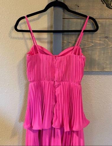 Lulus NWOT  Cascading Crush Hot Pink Tiered Bustier Midi Dress