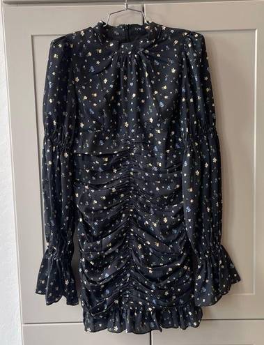 Kimberly J.ING Womens  Black Floral Longsleeve Mini Cottage Boho Dress XS NWT