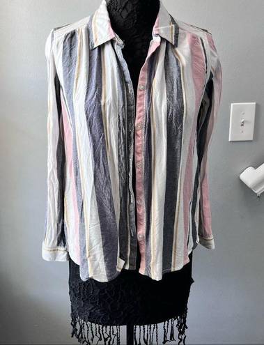 Roxy Sz XS  Multi-Colored Striped Button Down Blouse flannel