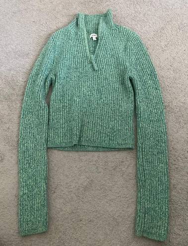 Aerie Cropped Green Polo Sweater