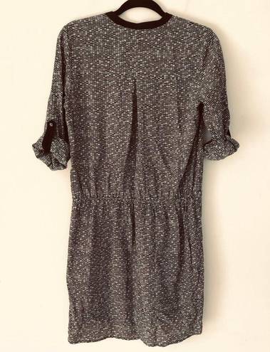 Vince  Silk Dress Drawstring Waist Hi-Lo Shirtdress Black Gray Women's Size S