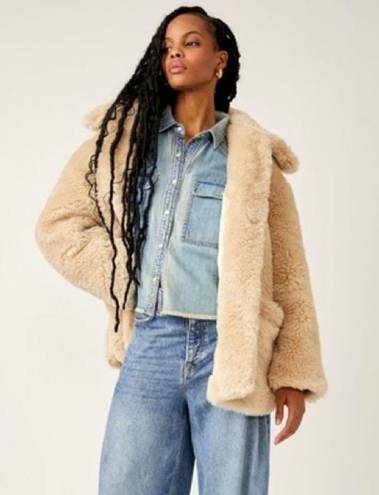 Free People  Tan Pretty Perfect Faux Fur Peacoat S