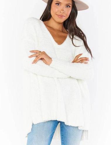 Show Me Your Mumu Hi Low hem Fuzzy Knit Hug Me Sweater Coconut Cream Women's XS