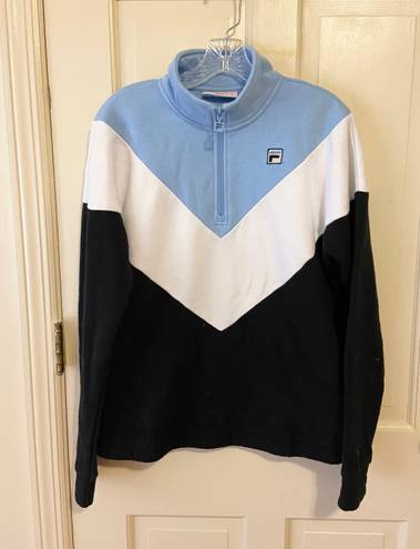 FILA athleisure quarter zip pullover pastel blue black and white