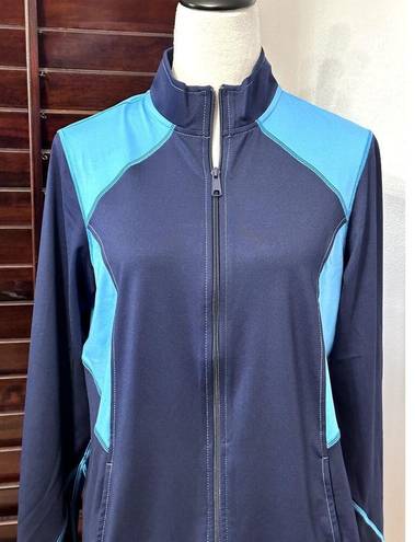 Natori  Womens Track Jacket Blue Color Block Long Sleeve Activewear Zipper M