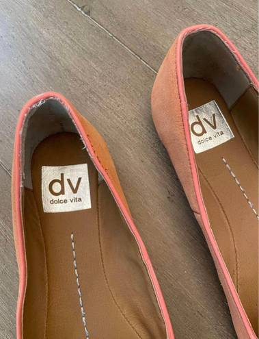 DV by Dolce Vit Dolce Vita Women's Orange Silver Luna Metal Cap-Toe Suede Loafers Flats Size 6.5