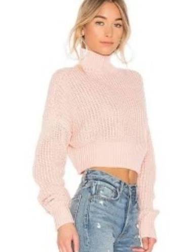 Lovers + Friends  Mockneck Cropped Loose Knit Pink Long Sleeve Wool Blend Sweater