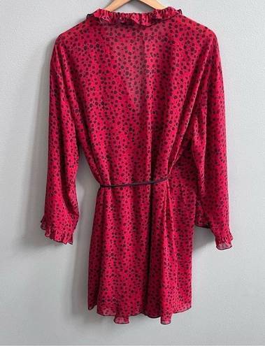 Natori  Robe & Nightgown Set Red and Black Leopard Spots Ruffle Size Medium Large