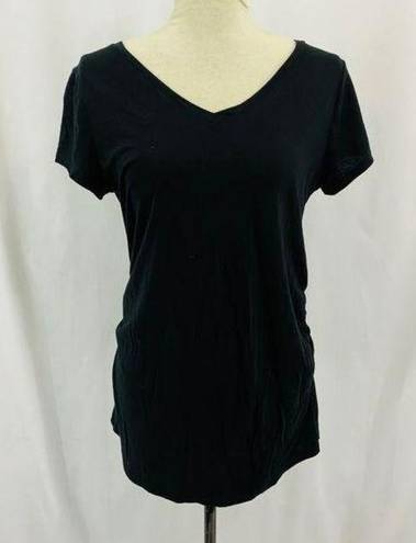 Liz Lange  Black V Neck Short Sleeve Ruched Sides Medium