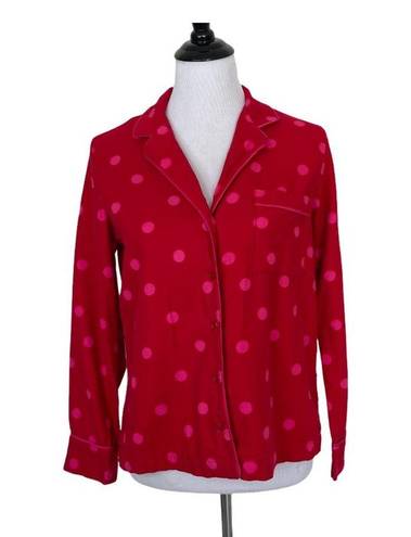 Kate Spade  Polka Dot Pajama Shirt Lounge Shirt Red Long Sleeve Women's Size‎ S