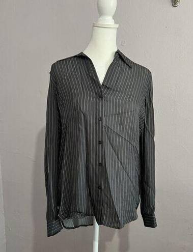 L'Agence L’AGENCE Gray Pinstriped Button Up Long Sleeve Silk Blouse XS