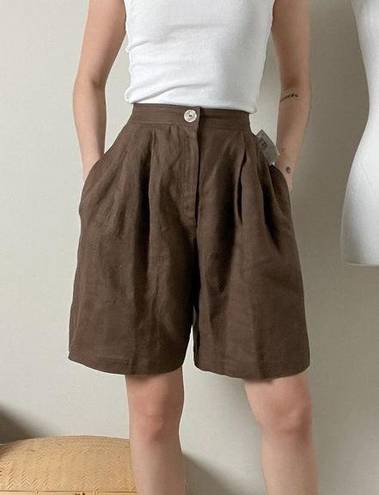 Bermuda vintage 90s brown linen high waisted pleated front  dressy mom shorts