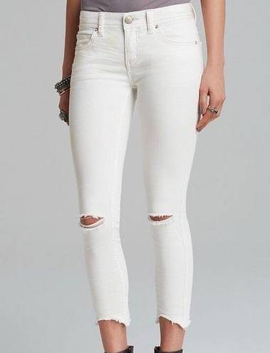 Free People  Busted Knee White Destroyed Ankle Jean