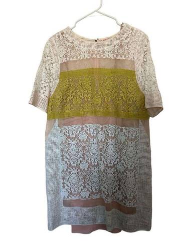 Rebecca Taylor  Runway Patchwork Sheer-Inset Lace Silk Dress Sz 12