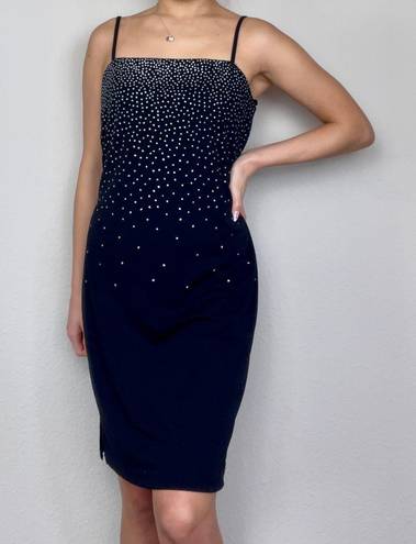 City Triangles Vintage Dark Navy Blue Silver Sparkly Dot Spaghetti-Strap Dress