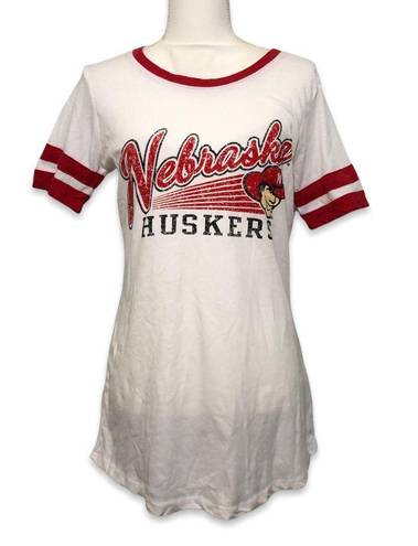 Rivalry Threads NWOT White Red Nebraska Huskers Ringer Tee Shirt Top New Gameday Cornhuskers