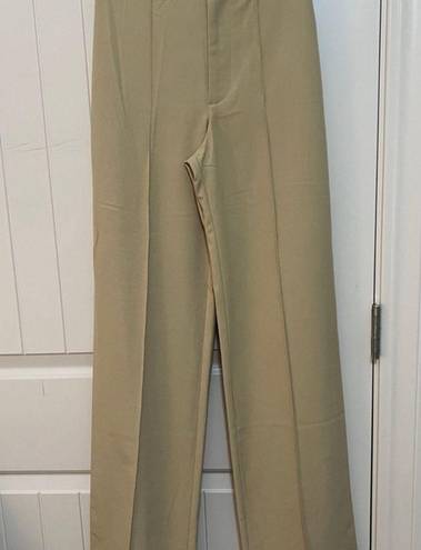 Pull & Bear High Waisted Seam Front Khaki Tailored Trouser Pants