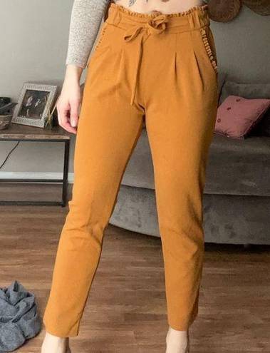 Soho Apparel Mustard yellow skinny leg high waisted pant with adjustable tie belt