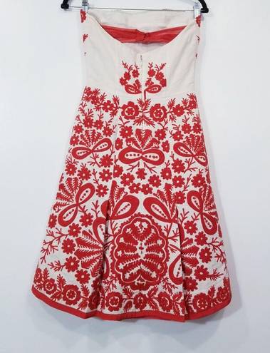 Tracy Reese  100% Linen Floral Embroidered Fit & Flare Dress