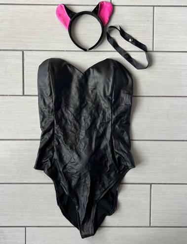 Leather Bodysuit Bunny/Mouse Costume Black Size M